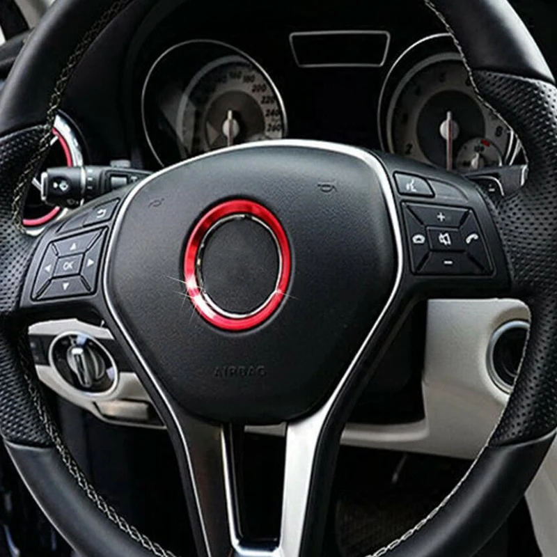 

1X Red Steering Wheel Center Logo Decoration Cover Ring Trim for Mercedes Benz C E CLA GLC GLE Class 2015+