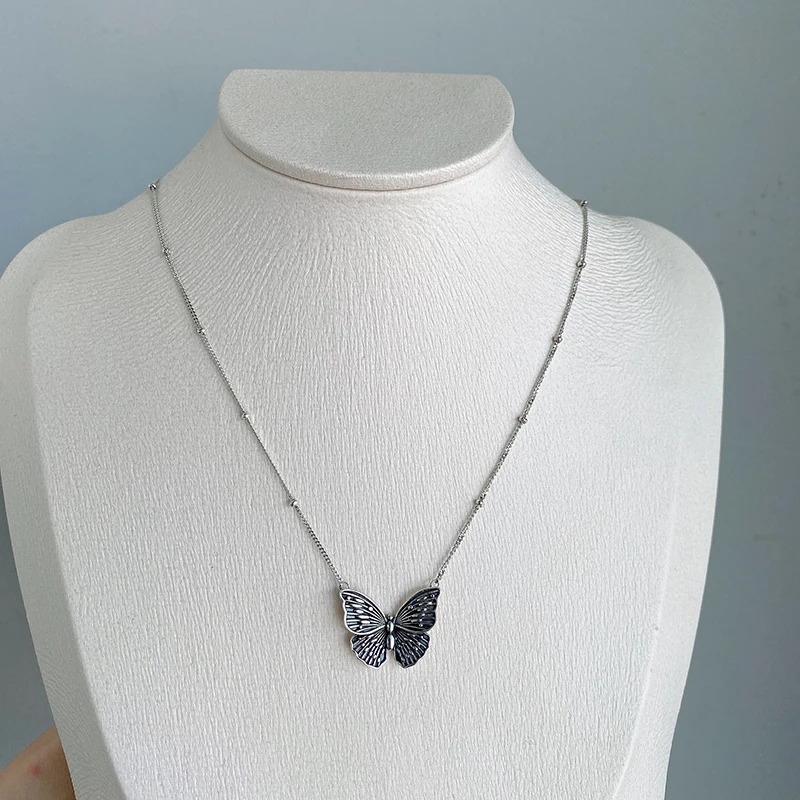 Kpop Harajuku Готическая Серебряная бабочка кулон ключицы ожерелья цепи для женщин