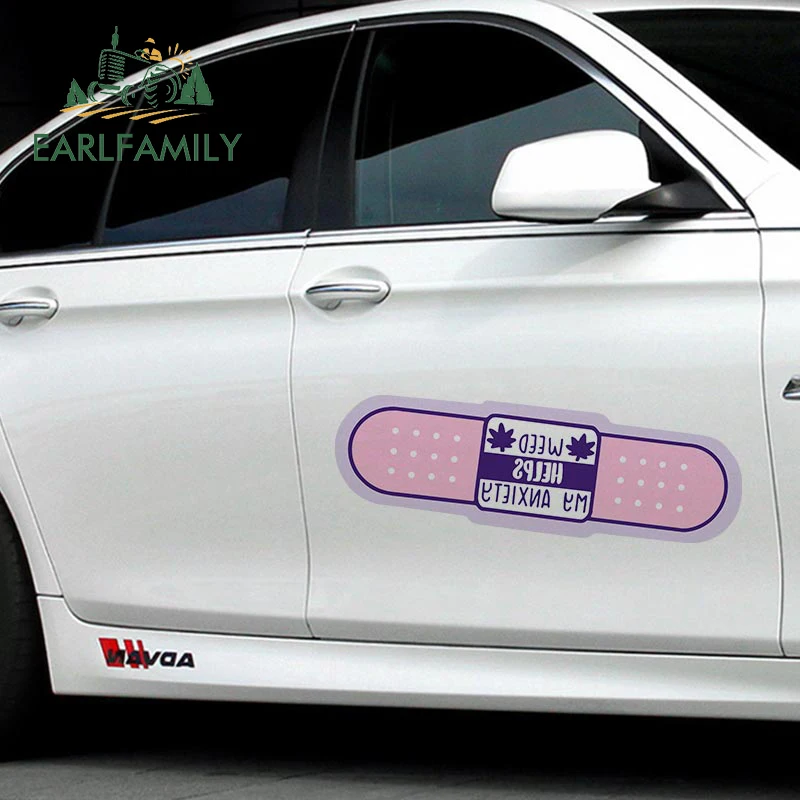 

EARLFAMILY 43cm x 16.9cm for Weed Anxiety Band Aid Car Sticker Waterproof Sunscreen Decal Personality JDM Car Body Decoration