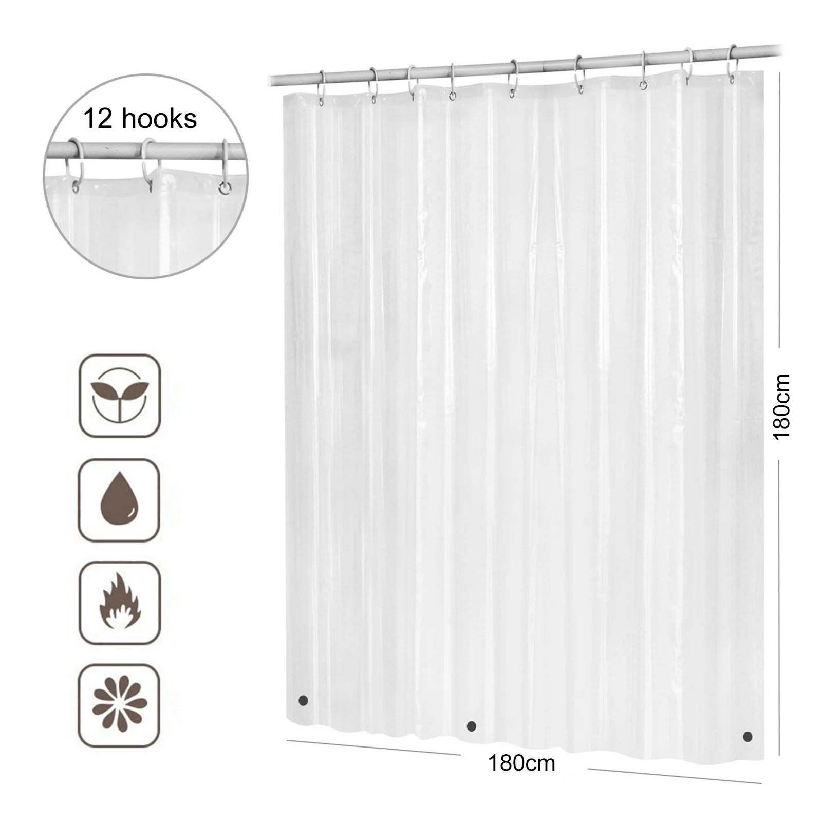 

Clear Shower Curtain Waterproof White Plastic Bath Curtains Liner Transparent Bathroom Mildew PEVA Home Luxury With Hooks