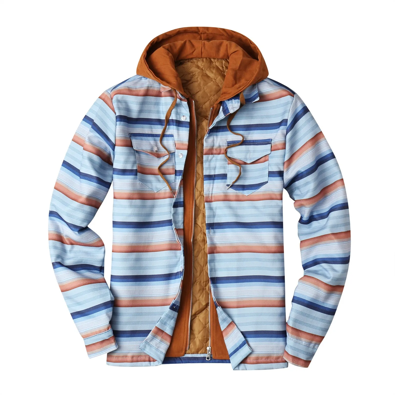 

Men Winter Thick Jacket Coat Fashion Casual Printed Hooded Jacket With Pocket veste homme Male Padded Loose Shirt Jackets#A