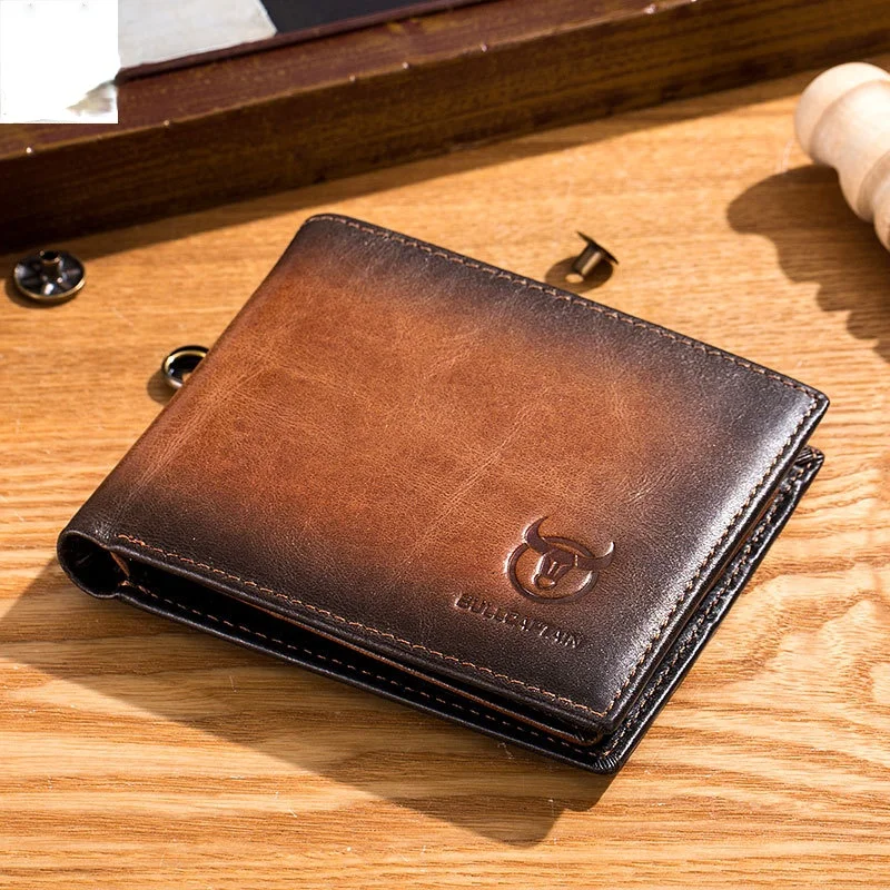 

Wallet men's leather short paragraph anti-theft swipe multi-card first layer soft leather money clip