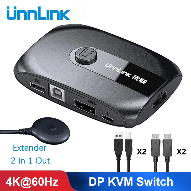 

Unnlink 2 порта DP KVM переключатель Displayport с расширителем 4K60 USB совместный монитор принтер клавиатура мышь для 2 ПК компьютеров ноутбуков