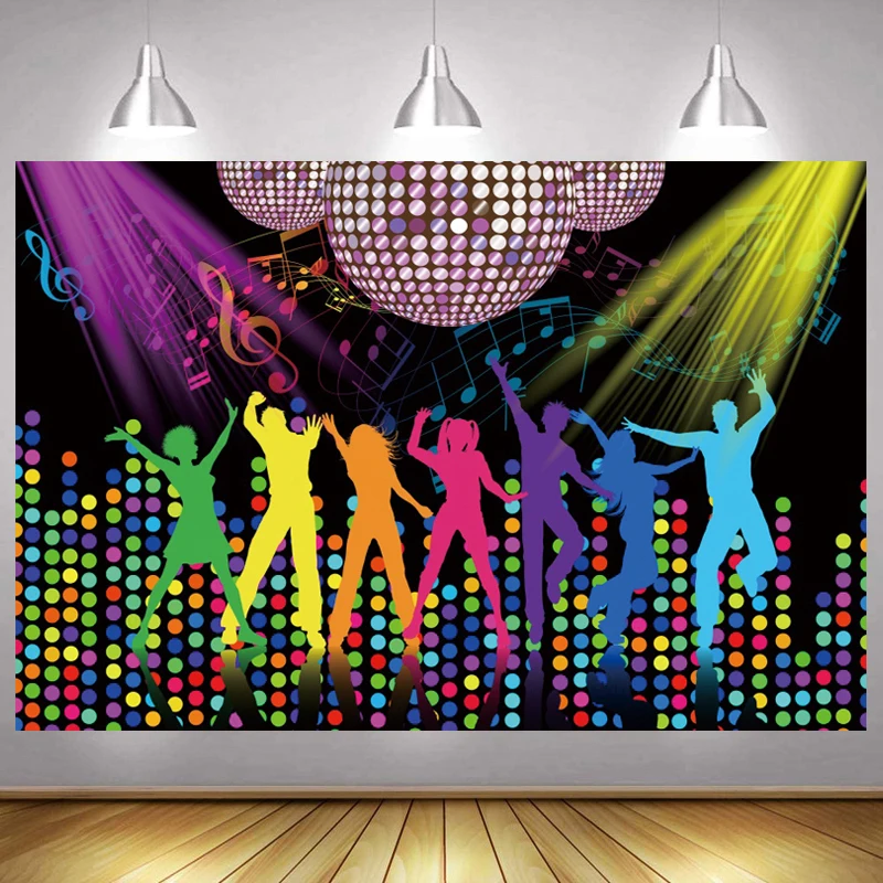 

Disco Party Backdrop Hip Hop 80S 90S Party Dance Let's Glow Crazy Shining Neon Night Decoration Photography Backgrounds Banner