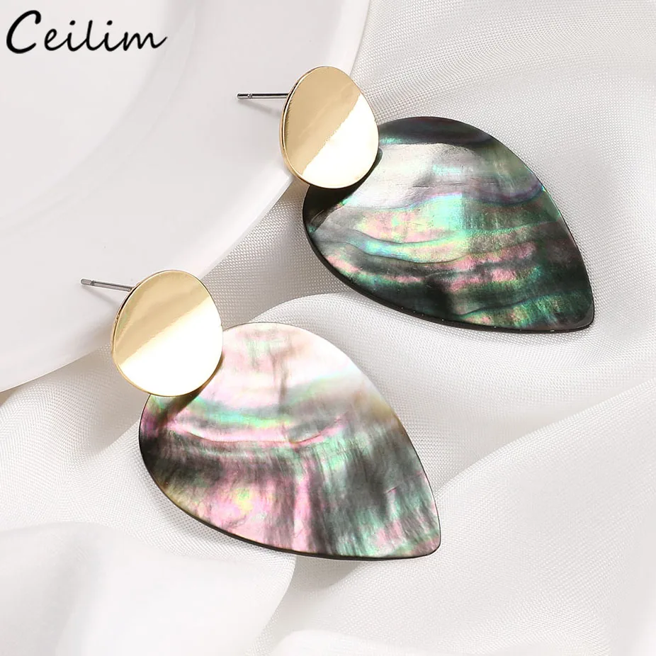 

Fashion Geometric Real Natural Shell Earring for Women New Gold Color Big Round Water Drop Dangle Earrings Party Jewelry