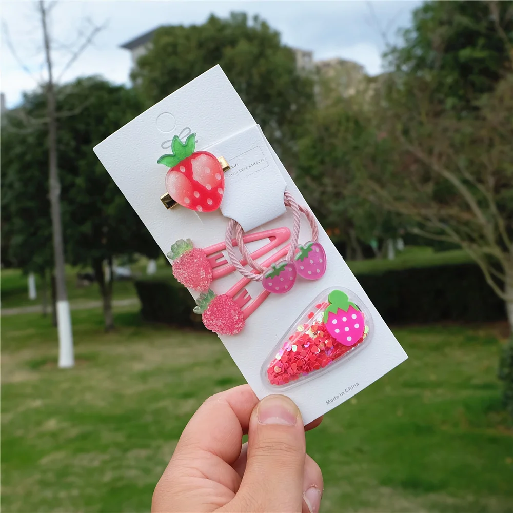 

6Pcs/Set Children Cute Candy Cartoon Fruit Hairpins Ornament Hair Clips Girls Elastic Hair Bands Kids Baby Hair Accessories 2021