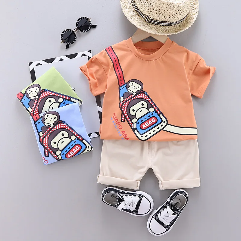 

Модная летняя одежда для малышей с коротким рукавом хлопковое нижнее белье для мальчиков и девочек костюм для детей два комплекта одежды дл...