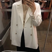 blazers women spring double breasted solid commuter fashion korean style vintage womens outwear office notched casual autumn new