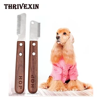 cat dog hair comb pet hair grooming accessories wooden handle stainless steel pet massage hair trimmer comb easy cleaning brush