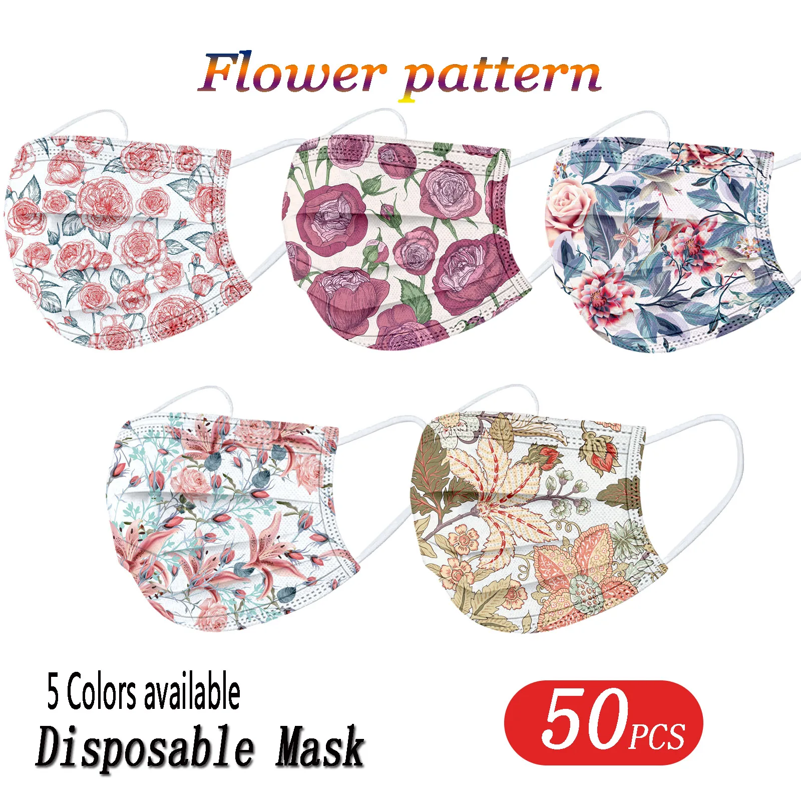 10pc Adult's Flower Print Disposable Mask Mascarillas Adult Breathable For Face Masque Noir Halloween Cosplay Designer | Тематическая
