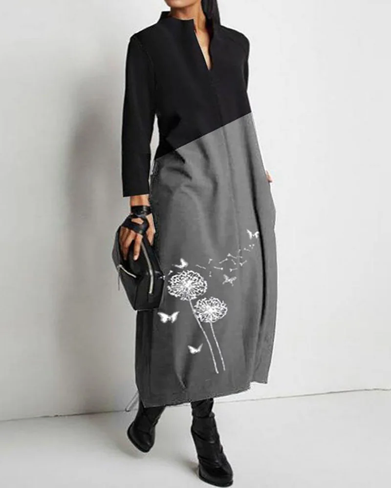 

3XL 2021 Spring and Autumn Women's Dress Printed V-neck Stitching Casual Dress Undefined Dress for Women Plus Size Women Dress