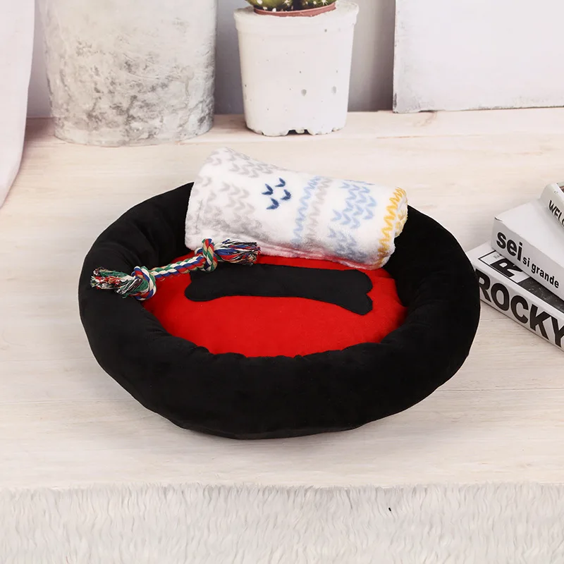 with blanket rope Кровати и коврики для домашних животных, круглая подушка для собак, кровать для маленьких средних собак, кошка, кроватка, гнездо, теплое одеяло для домашних животных, щенок, лежак, боди для чихуахуа, диван - Цвет: with blanket rope