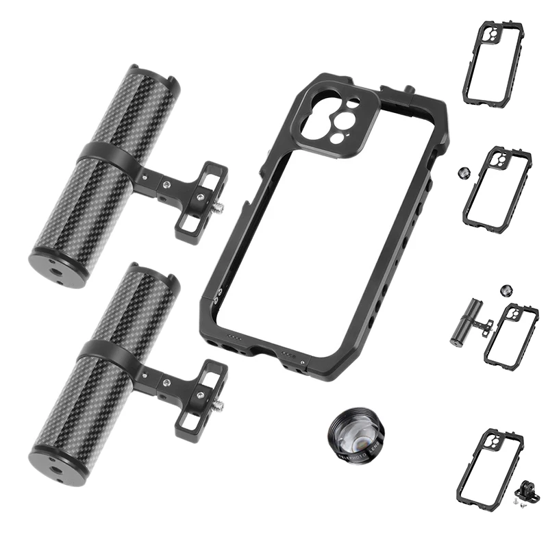 

Клетка для телефона, видеокамера для смартфона, клетка для iPhone 12/ 12 Pro, клетка для телефона с холодным башмаком и 1/4 отверстиями для резьбы