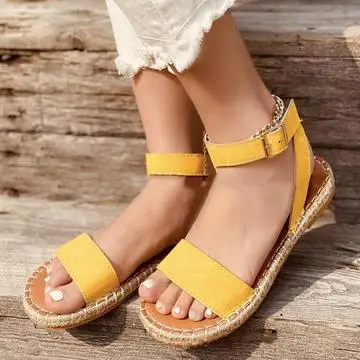 

2021 Round-toe Women Summer Pure Color Sandal Smetal Fashion flat sandals 1kb135