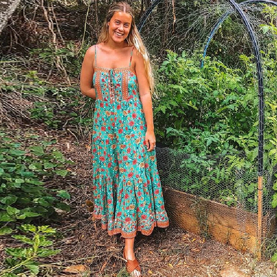 TEELYNN BOHO strapppy платья Gypsy без рукавов летние платья искусственный шелк Цветочный Принт Сарафан Макси платье на бретелях для женщин vestidos