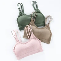 sports bra women solid wireless padded bra thin shoulder strap comfortable simplicity backless top