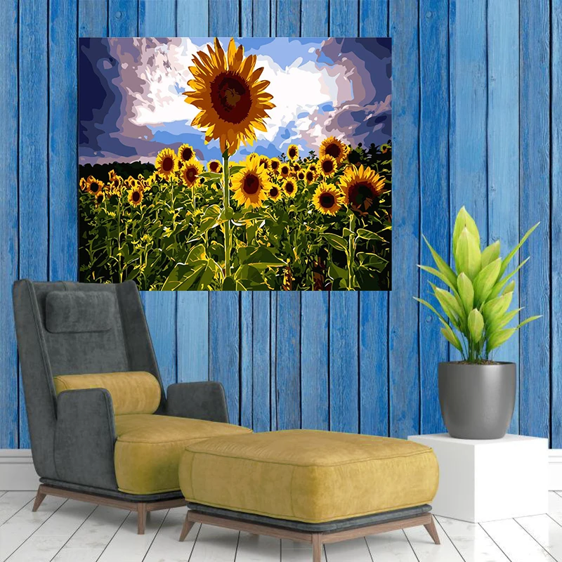 Голубое небо и белые облака Подсолнух художественная живопись по номерам