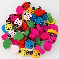25pcs wooden beads cute ladybug fish wood beads for jewelry making footprint mixed color for diy pacifier clips making