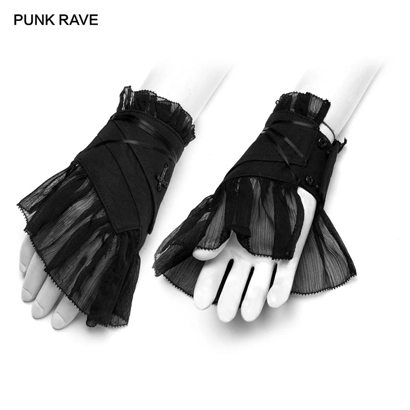 

PUNK RAVE Women's Gothic Abstinence Crossover Strap Fingerless Gloves Gorgeous Novelty Elegant Prom Party Gloves