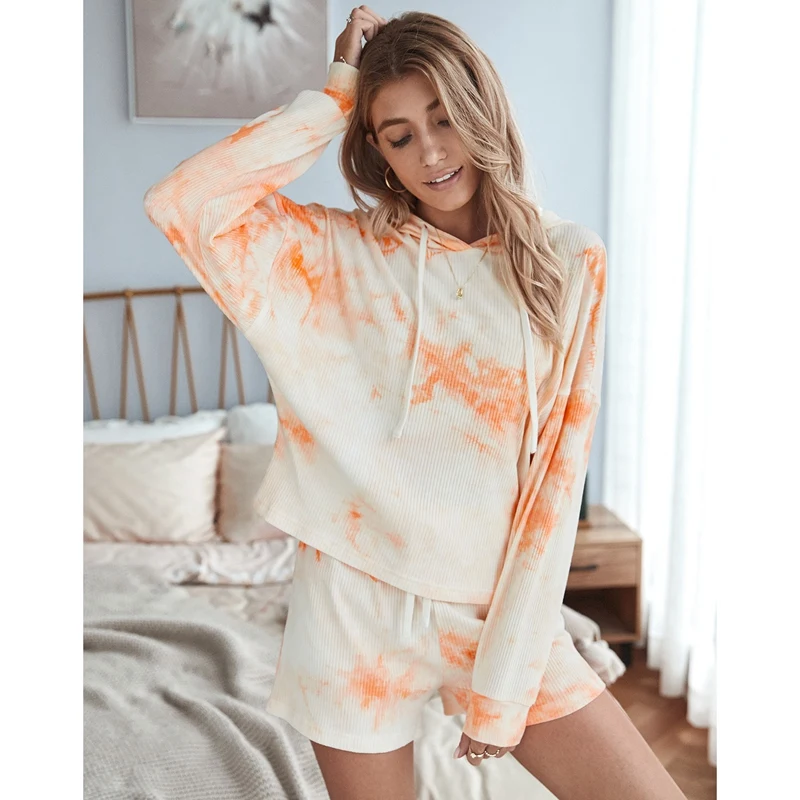 Женский трикотажный спортивный костюм Tie Dye повседневный комплект из двух