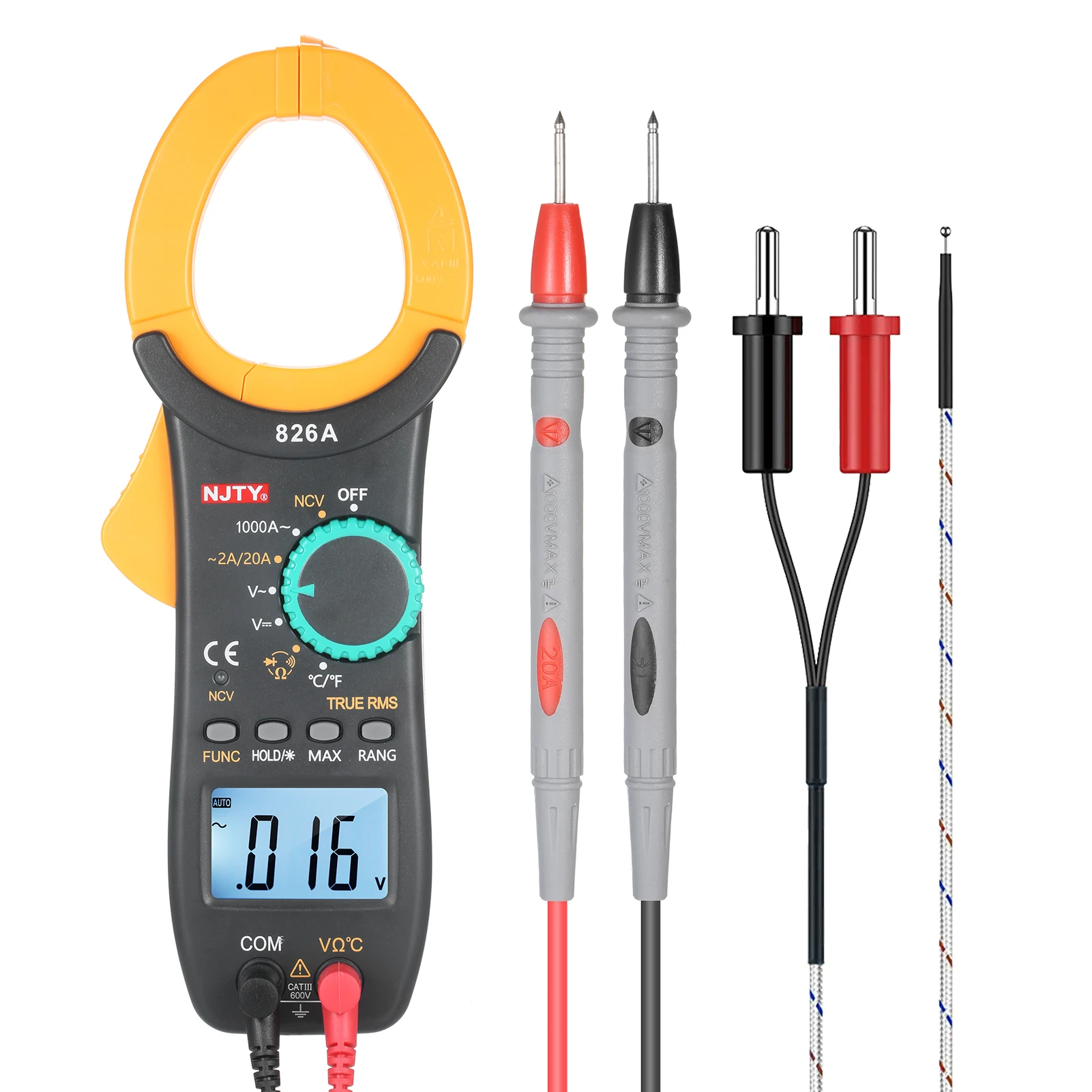 

Зажим переменного тока 826A/826B/826D 1000A Автоматический диапазон 2000 отсчетов 3,5-дюймовый ЖК цифровой AC True RMS NCV Зажим Многоцелевой измеритель