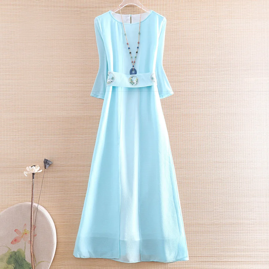 High-end Spring Summer  Women Slim Floral Dress Retro Elegant Embroidery A-line Lady Party Dress S-XXL