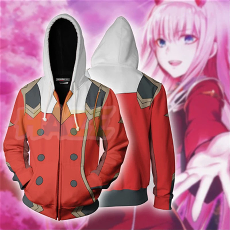

Anime DARLING in the FRANXX Zero Two 02 3D Cosplay Costume Zipper Hoodie Sweatershirt Adult