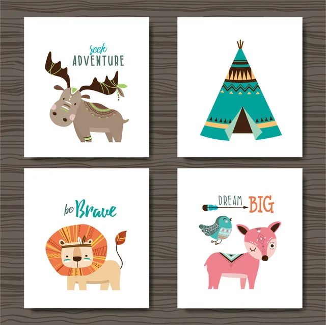 Настенное искусство мультяшное животное Лев олень украшение нордическая