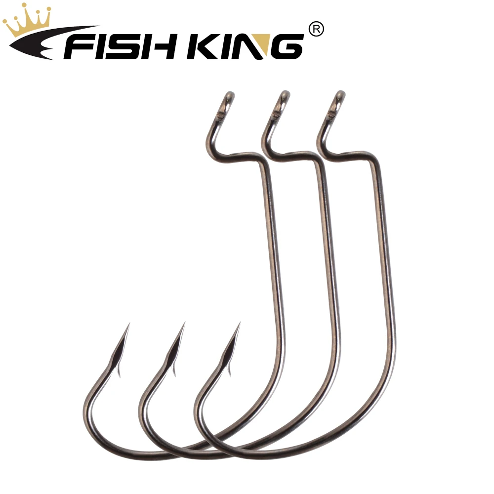 

FISHING KING High Carbon Steel Fishing Hooks Carp Jig With Ringed Sharp Barbed For Soft Bait Worms 6/8/10/12 PCS/PACK