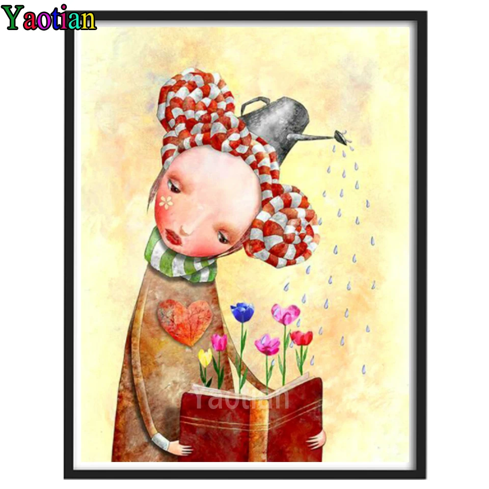 

5D Full Drill Diamond Painting Kits Cartoon Girl Flower Diamond Embroidery Cross Stitch Diy Mosaic Kids Room Decor Picture