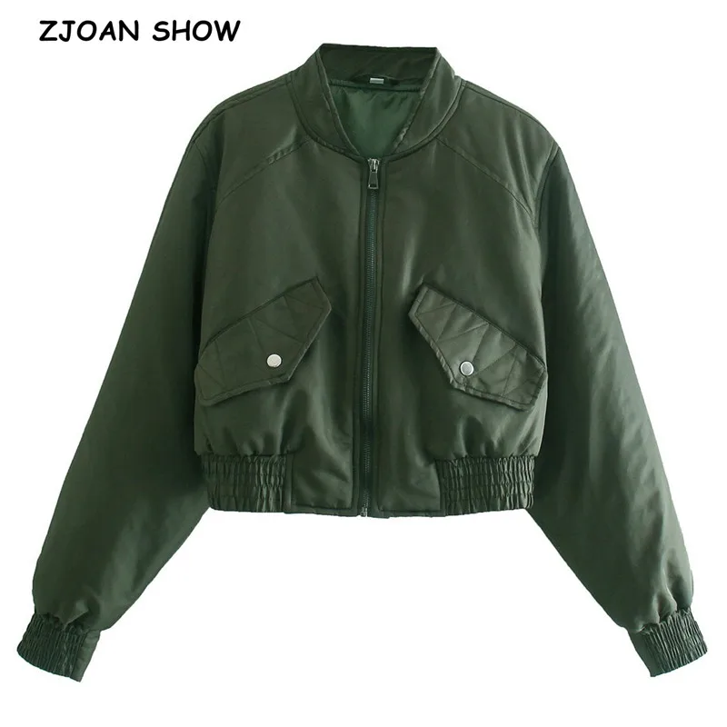 

Женская винтажная мотоциклетная куртка с воротником-стойкой, короткая куртка-пилот с длинным рукавом и эластичным подолом, верхняя одежда, ...