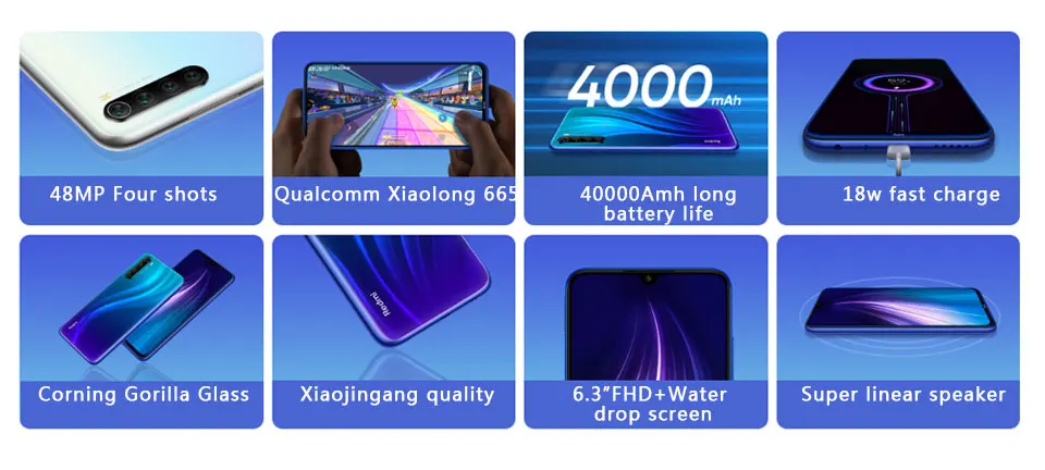 Xiaomi Redmi Note 8 с глобальной версией, 32 ГБ, 3 ГБ, восьмиядерный смартфон Snapdragon 665, 6,3 дюйма, 48мп, четырехъядерный, задняя камера, мобильный телефон, 4000 мАч