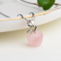 1pc natural rose quartz little apple necklace amethyst necklace reiki healing mineral stone jewelry lady jewelry diy gift jewelr