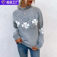 2022 autumn and winter new products christmas sweater women pink casual women half turtleneck snowflake sweater fashion pullover