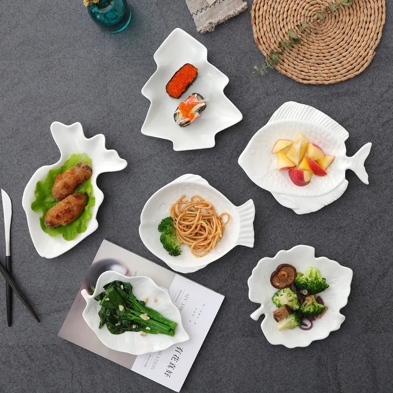 Креативная форма рыбы в форме листа модное милое блюдо для торта керамический