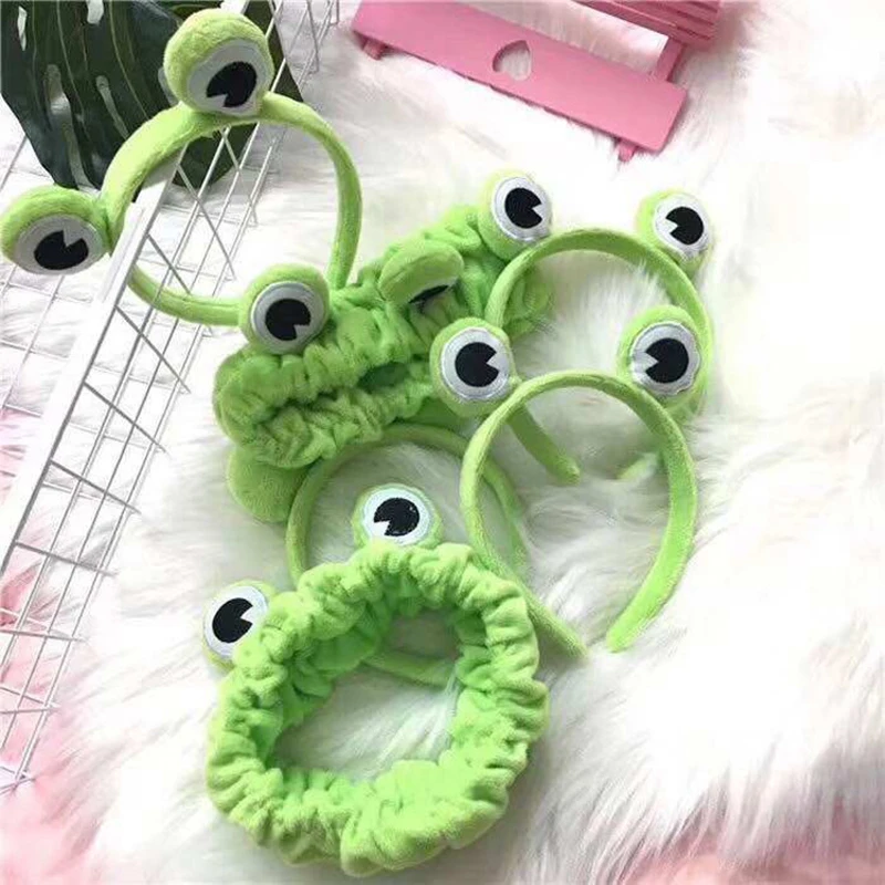 

Funny Women Green Frog Hairbands Hair Hoop Cartoon Wide-brimmed Elastic Makeup Wash Face Headband Girls Hair Accessories 2021