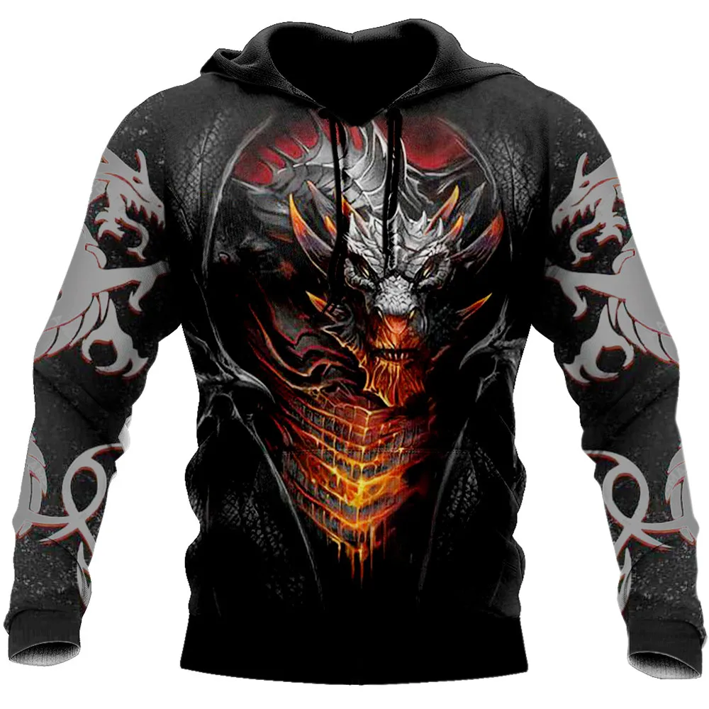 

Hoodies Real Dragon Print Pullover Long Sleeve Top 3D Printing Hooded Young Men Fashion 2021 Autumn Winter New Western Leisure