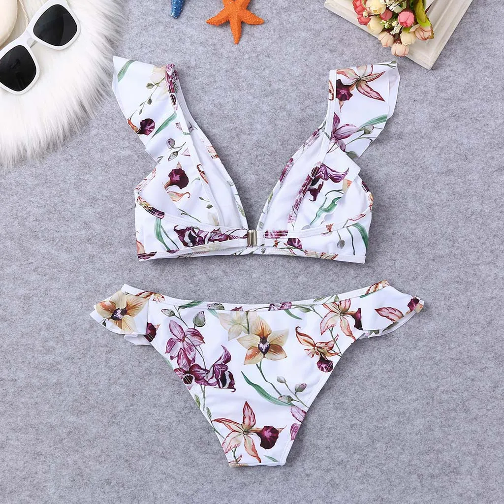 

Women Floral Print Bikini Set Swimming Two Piece Swimsuits Swimwear Beach Suit Push Up Bathing Suit Female Summer Beach Wear