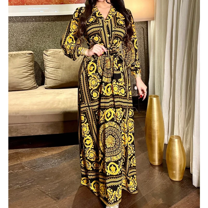 Платье-Кафтан Wepbel, модное платье-макси с турецким хиджадом, абайя, мусульманская женская одежда с V-образным вырезом, одежда с принтом