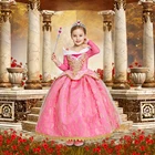Роскошное платье для девушек, роскошное платье принцессы, кружевное платье с золотыми ободками и длинным рукавом, Детские вечерние платья Авроры