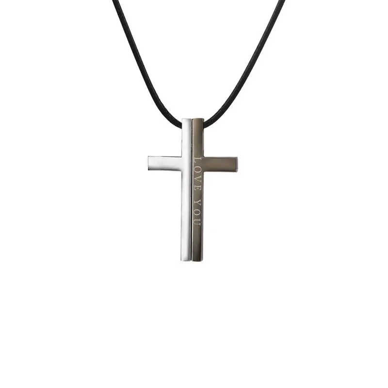 Jiayiqi Unique Cross Couple Necklace Love YOU Pendant Necklace Stainless Steel Men Women Trendy Jewelry Valentine Day Party Gift - Окраска металла: Gun Black