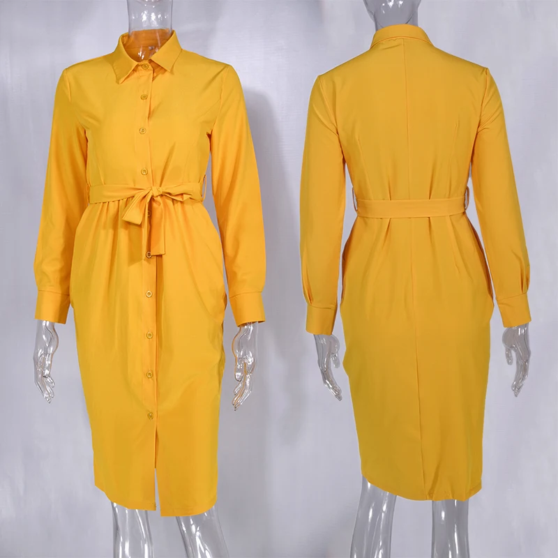 

Women Shirt Dresses Elegant Long Sleeve Turn-Down Collar Button Drawstring Office Party Club Streetwear Vestidos Robe Femme