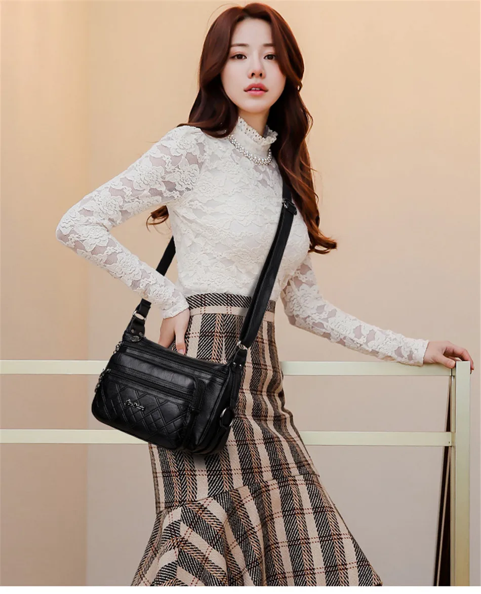 Three-layer zipper Women crossbody bags for women bag over shoulder High Quality Leather Messenger Bags sac a main tote Bolsas