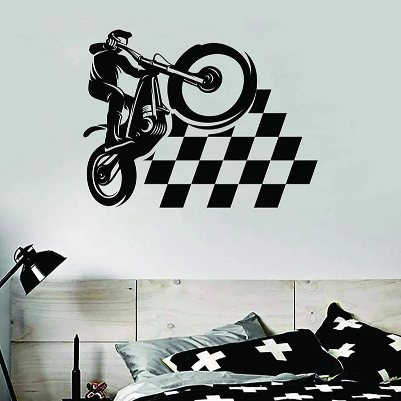 Мотоциклетная решетка настенная наклейка шашки Мотогонки дверь окно виниловая