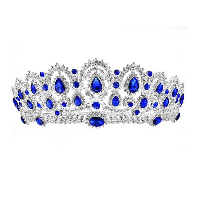 Silver Blue Роскошная свадебная тиара, большие стразы, кристалл, Королевская корона, свадебные аксессуары для волос, диадема, головная повязка, пышные украшения для волос, головной убор - Окраска металла: Silver Blue