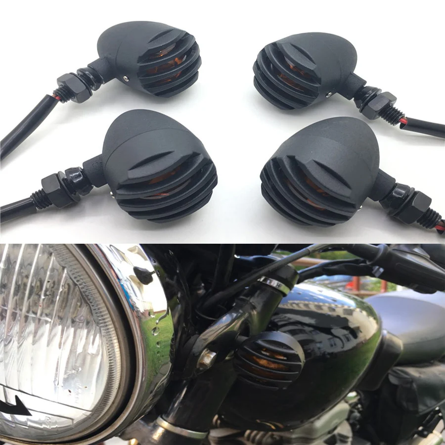 

Yecnecty 4 X Motorcycle Turn Signal Indicator Light For Harley Davidson Cafe Racer,Bullet Steel Motorbike Flashers For Cruiser