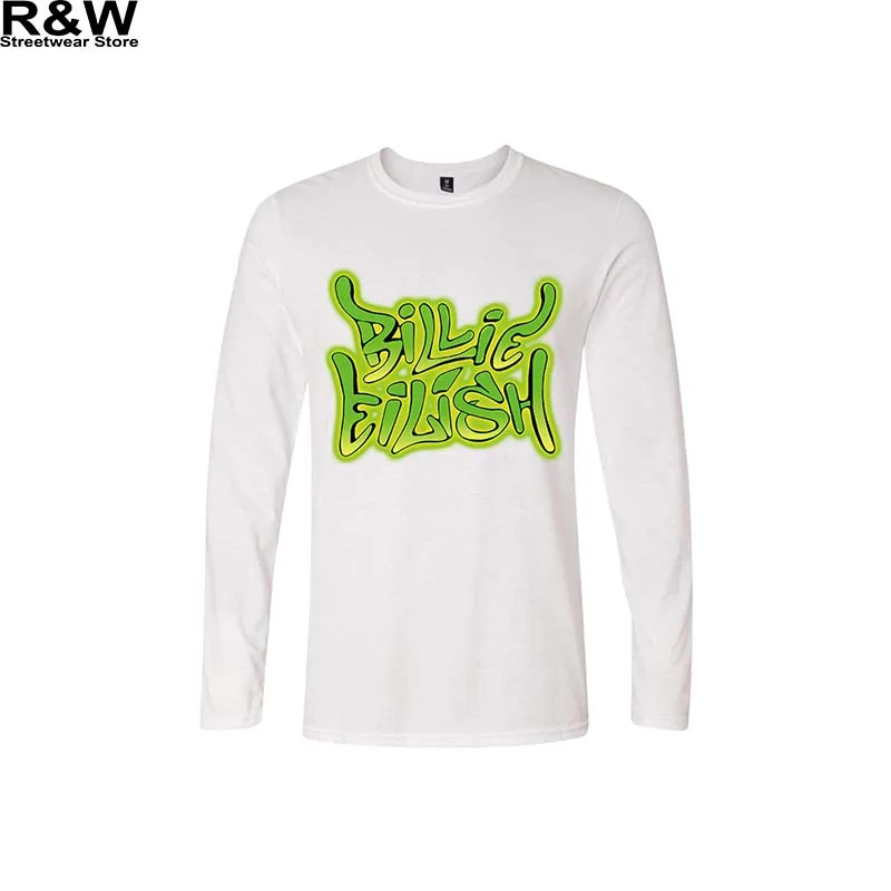 GREEN LONE SLEEVE Billie Eilish футболка для мужчин и женщин уличная хлопковая с буквенным принтом короткий хип-хоп Лето - Цвет: GREEN LONE SLEEVE