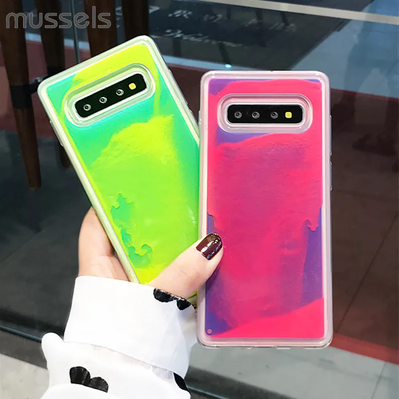 Моллюски светящиеся неоновые песком чехол для телефона Samsung Galaxy S8 S9 S10 Plus Note 8 9