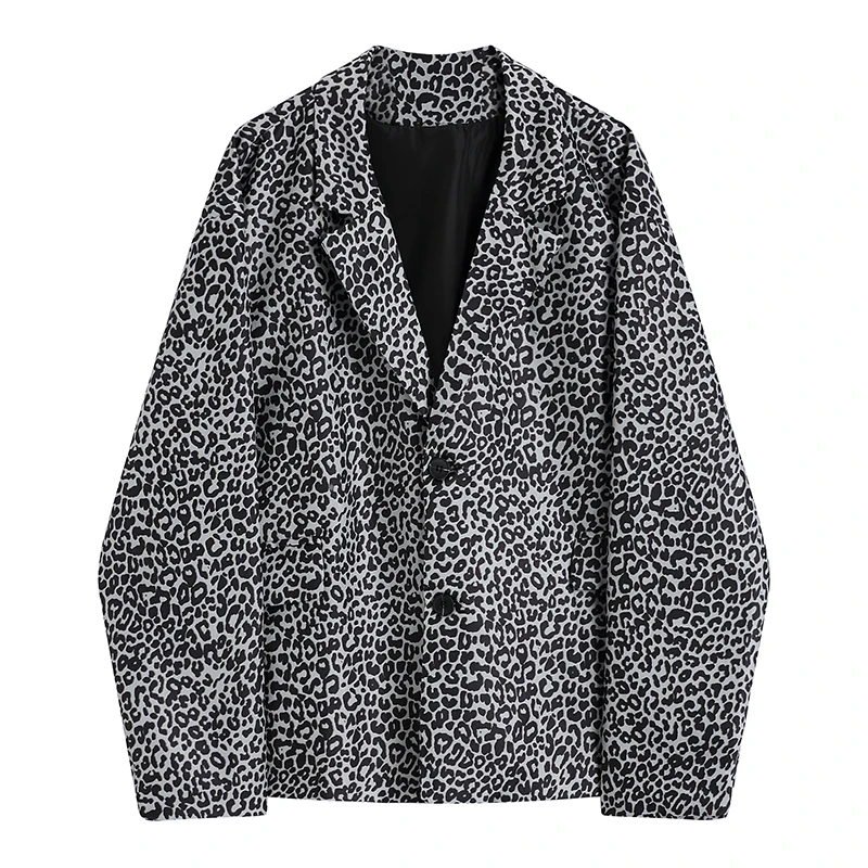 Ins 2021 Autumn Womens Retro Long Coat Sleeve Blazer Leopard Print Dark Trend Loose All-match Tops J
