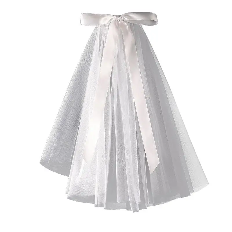 

Kid Halloween Queen Cosplay Accessory Light Luxury Bowknot Wedding White Veil Head Dress Princess Headdress Two Layer 45CM Long